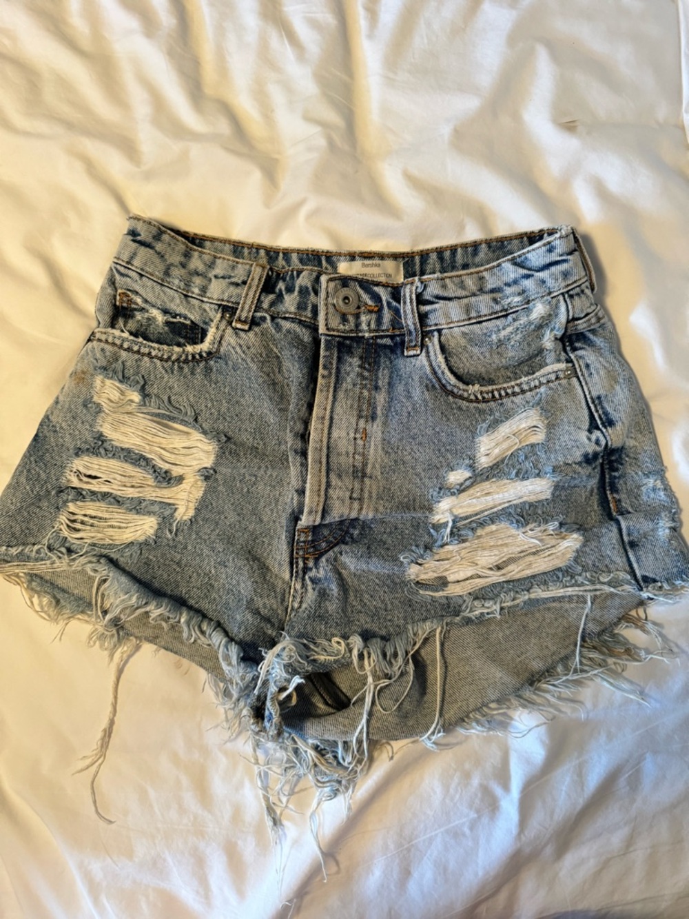 Bershka Light Blue Distressed Denim Shorts